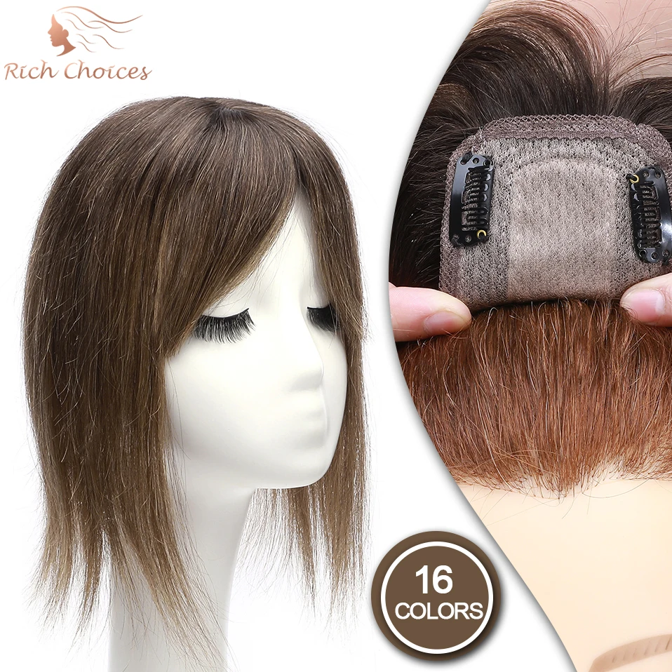 Rich Choices 7×13cm Women Human Hair Topper With Bangs Silk Base Natural Hairpiece Clip In Hair Extension Wigs For Women