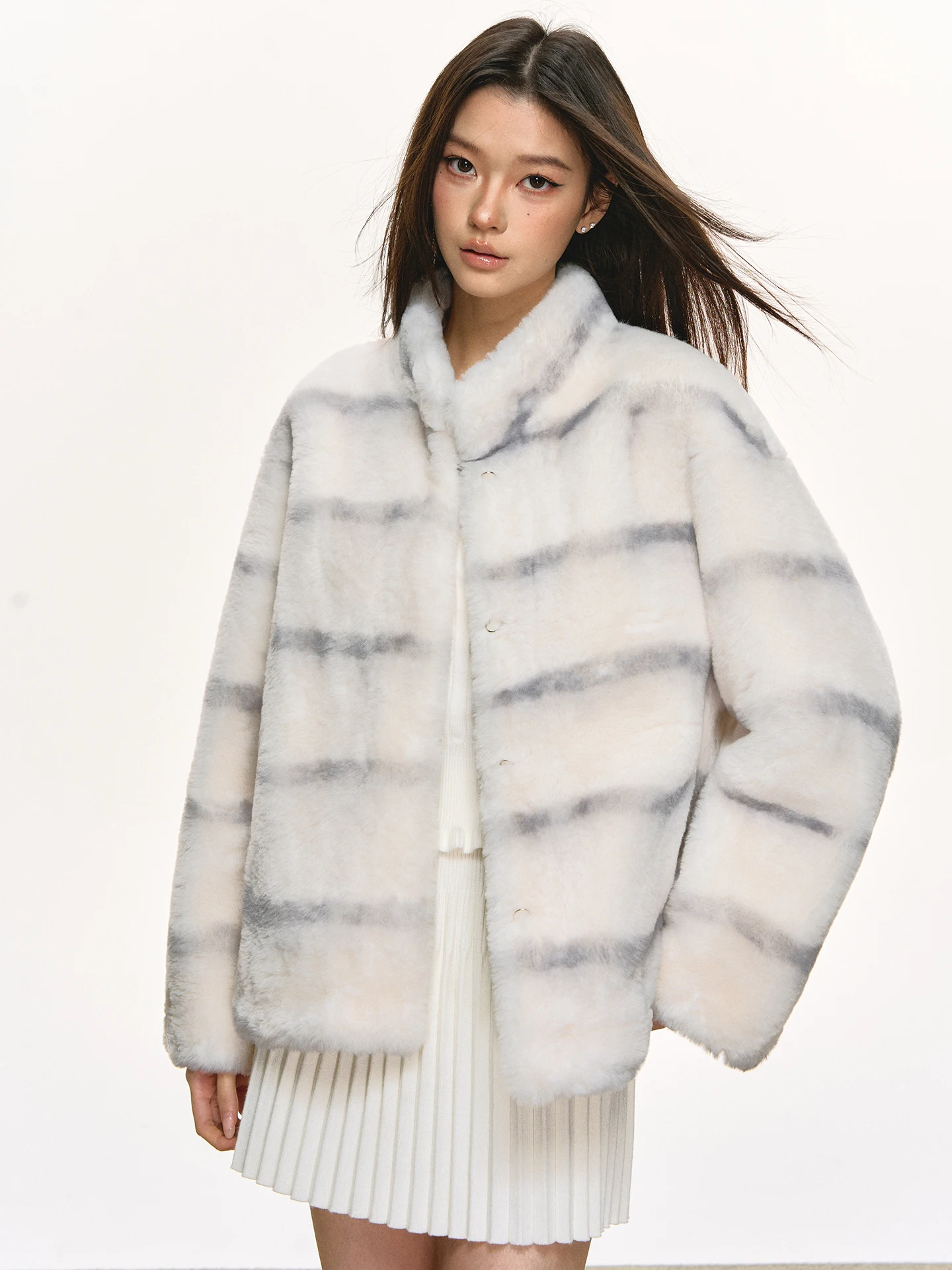 

Anna Aneae Women's Winter Woolen Coat Stripe Pattern Warmth Ele Miss Rich Sle Beautiful Top Casual Loose Fit Long Sve