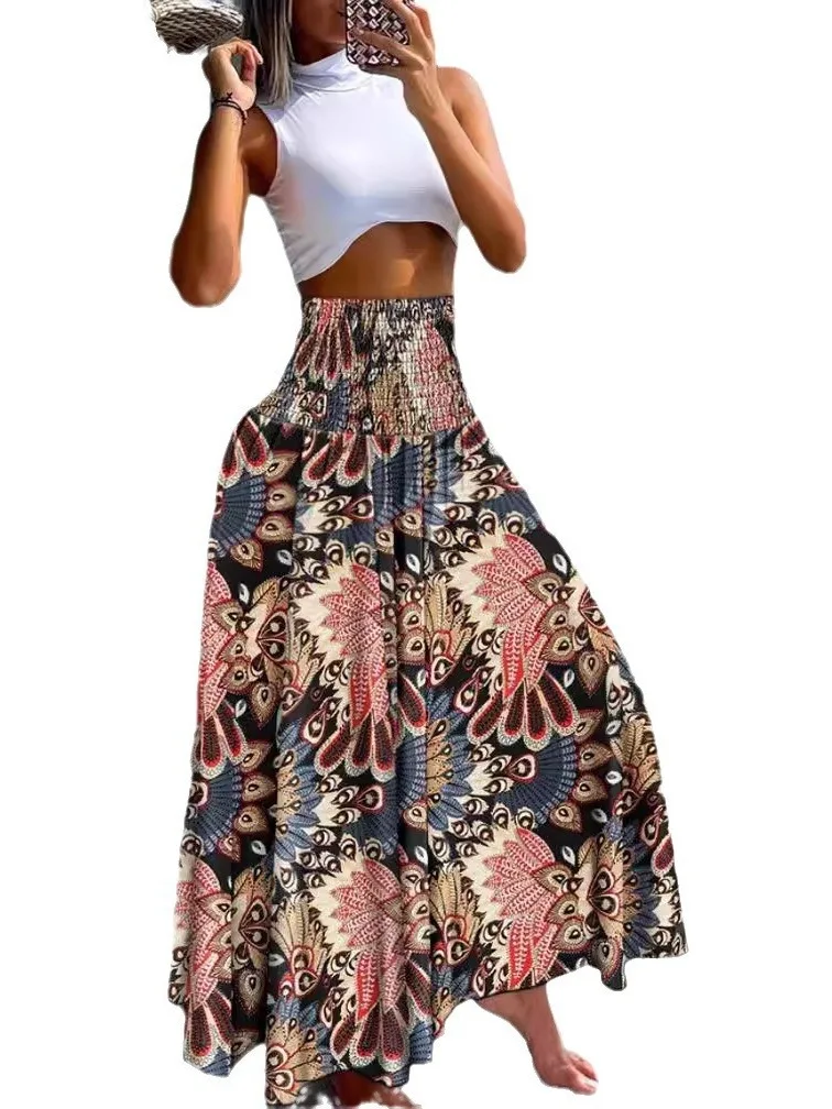 

Утягивающая юбка с высокой талией и принтом, женская юбка длиной f, летняя 2022, обычная тонкая трикотажная юбка из молочного волокна