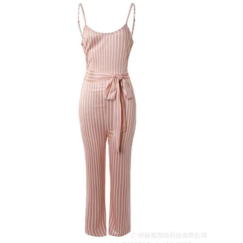 2024Amazon Independent Station Cross-Border European and American Women's Clothing Striped Printed Jumpsuit in Stock