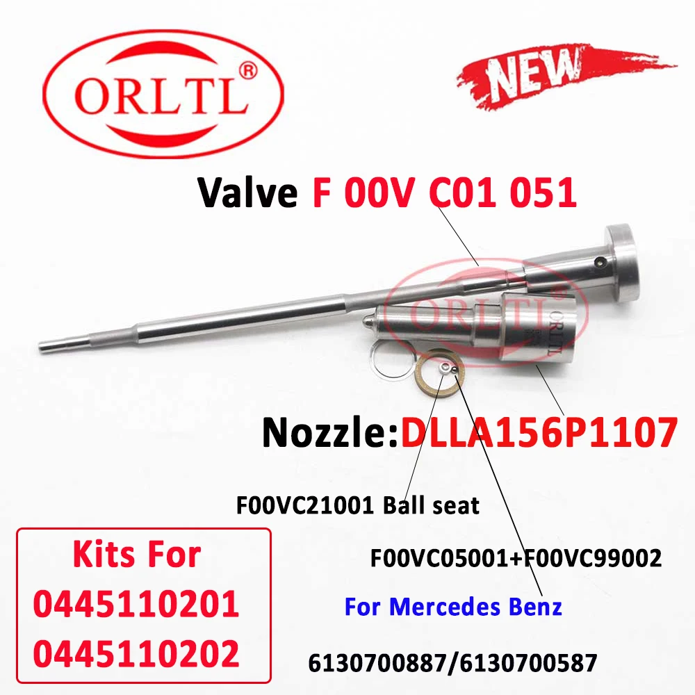 

ORLTL 0445110201 Diesel Injector Kits Nozzle DLLA156P1107 Valve F00VC01051 For Mercedes Benz 6130700887 0445110202 0986435064