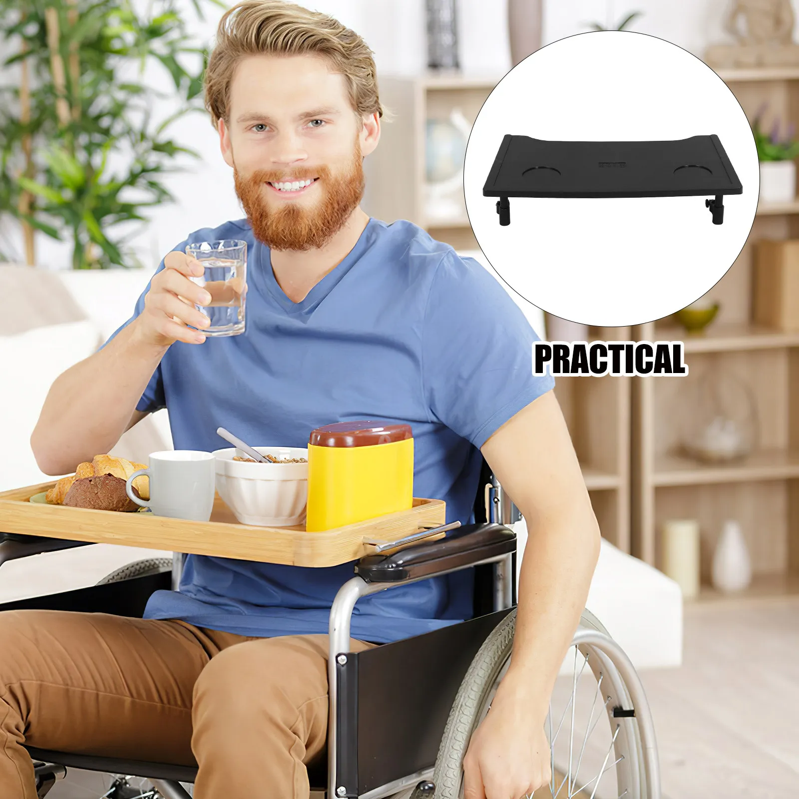 Wheelchair Tray Detachable Plastic Table Rectangular Cup Holder Design Mobility Scooter Dining Tray Elderly Wheelchair