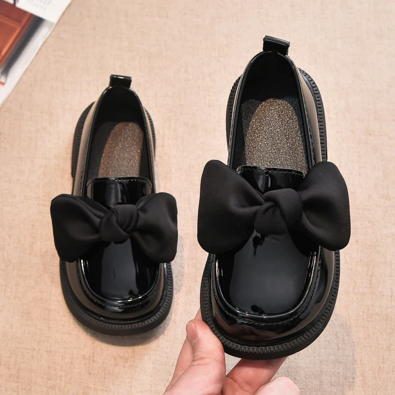 

Children Black Small Leather Shoes Korean Version of Girls' New Loafer Mary Jane Bow Tie School Style Children's Single Shoe