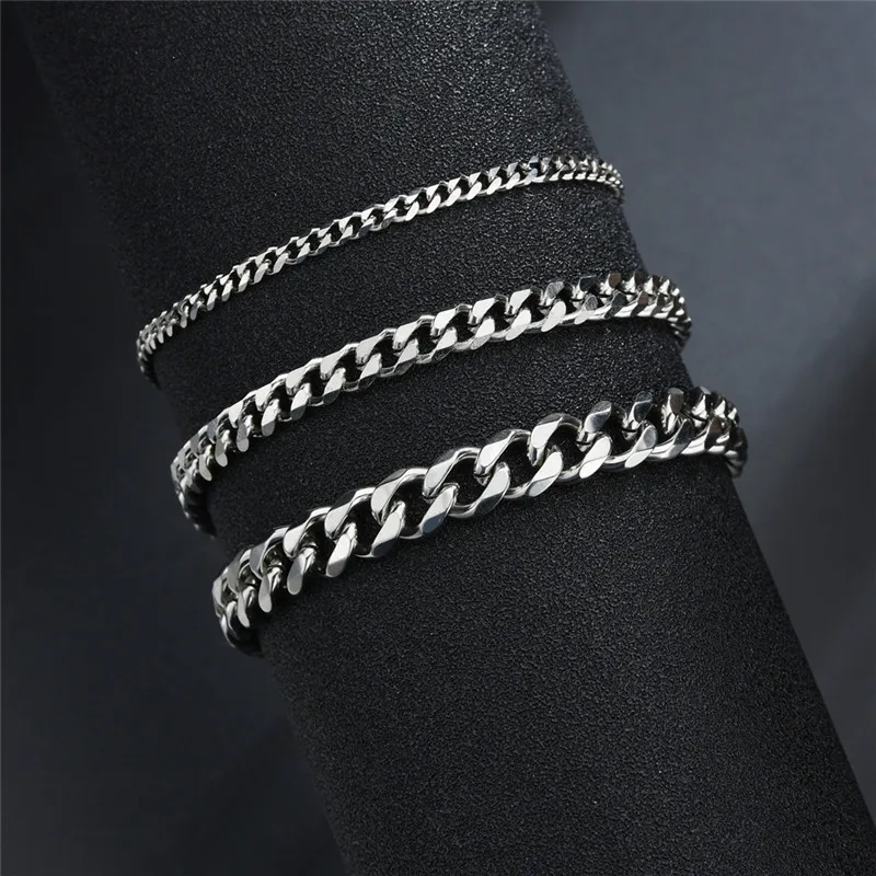 LETAPI Fashion Stainless Steel Curb Cuban Chain Bracelet for Men Women Hip Hop Couple Unisex Wrist Hand Jewelry Gift Party