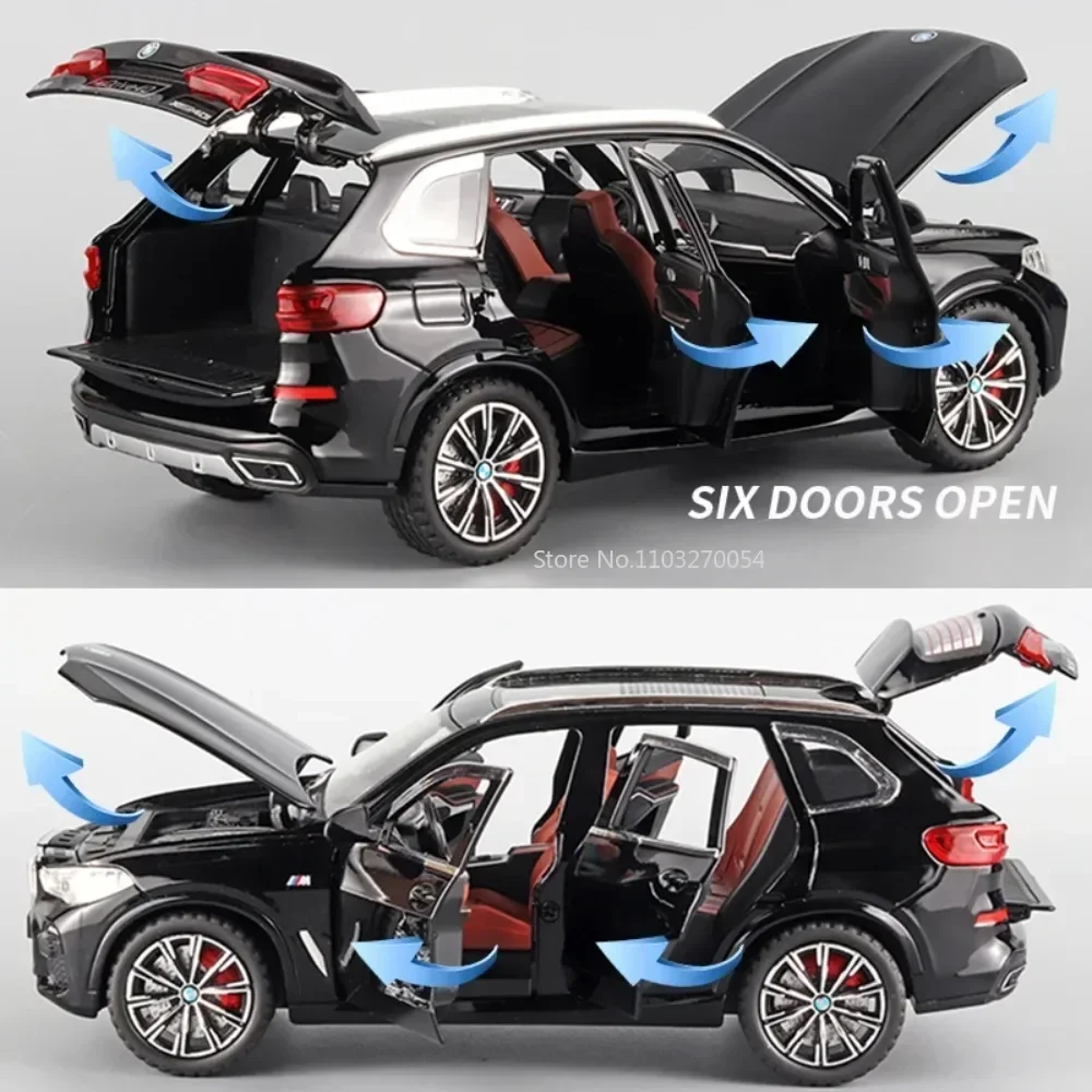 مقياس 1:24 X5 I5M60 M4 ألعاب سيارة سبيكة دييكاست نموذج مع ضوء الصوت التراجع الأبواب مفتوحة مجموعة سيارات مصغرة هدية الصبي