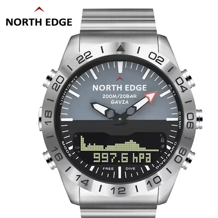 North edge masculino mergulho esportes relógio digital relógios militares do exército luxo aço completo negócios à prova dwaterproof água 200m altímetro bússola