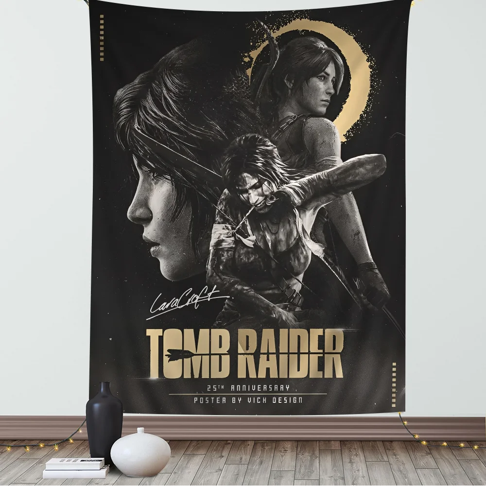 Tomb Raider Anime Colorful Tapestry Wall Hanging Hanging Tarot Hippie Wall Rugs Dorm Art Home Decor