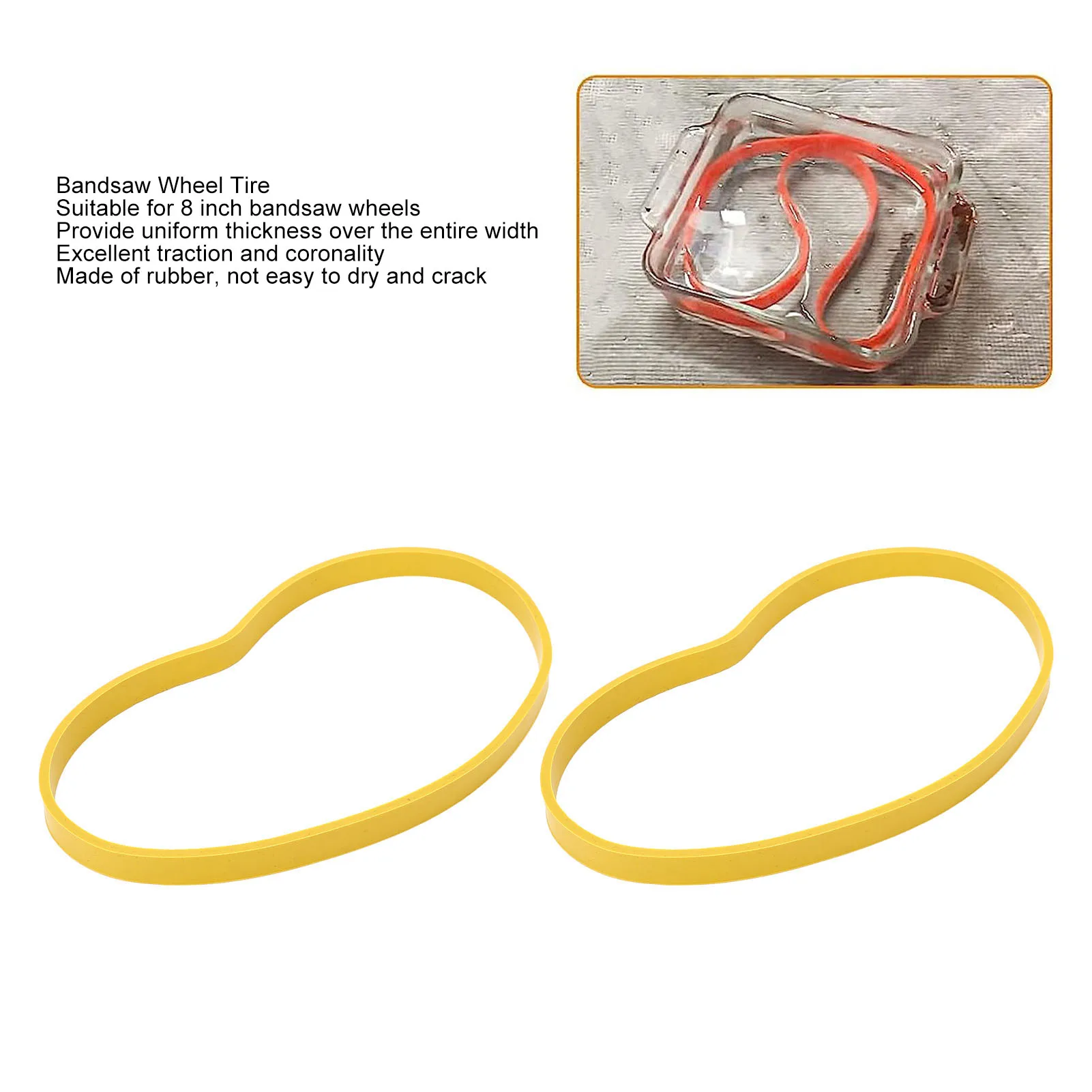 Faixa de borracha antiderrapante para marcenaria, elásticos para substituição de pneus, roda de 8 polegadas, amarelo, 2pcs