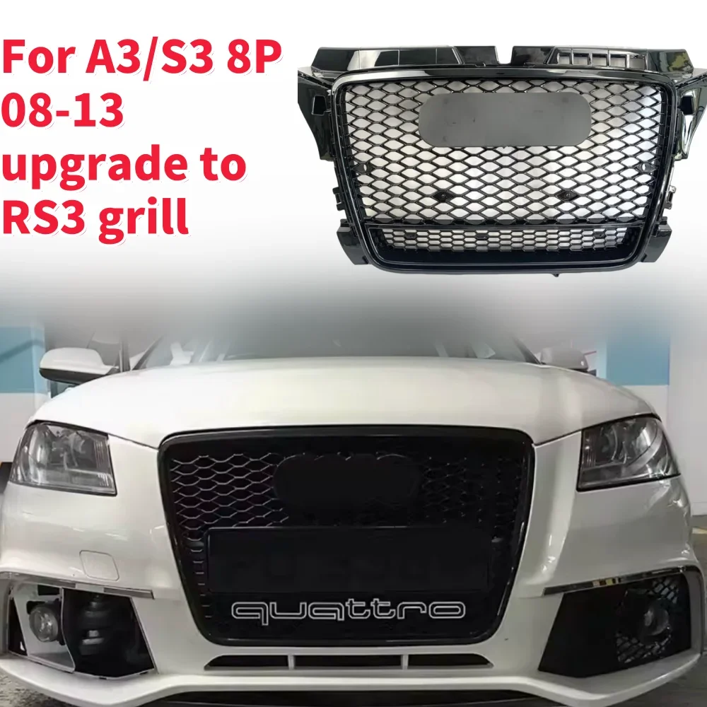 For RS3 Style Front Sport Hex Mesh Honeycomb Hood Grill for  A3/S3 8P 2009 2010 2011 2012 2013 New