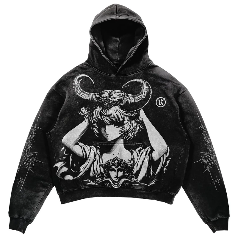 Gothic Hoodie Men Women Harajuku Vintage Angel Graphic Print Streetwear New Y2K Hip Hop Pattern Sweatshirt Casual Goth Clothing