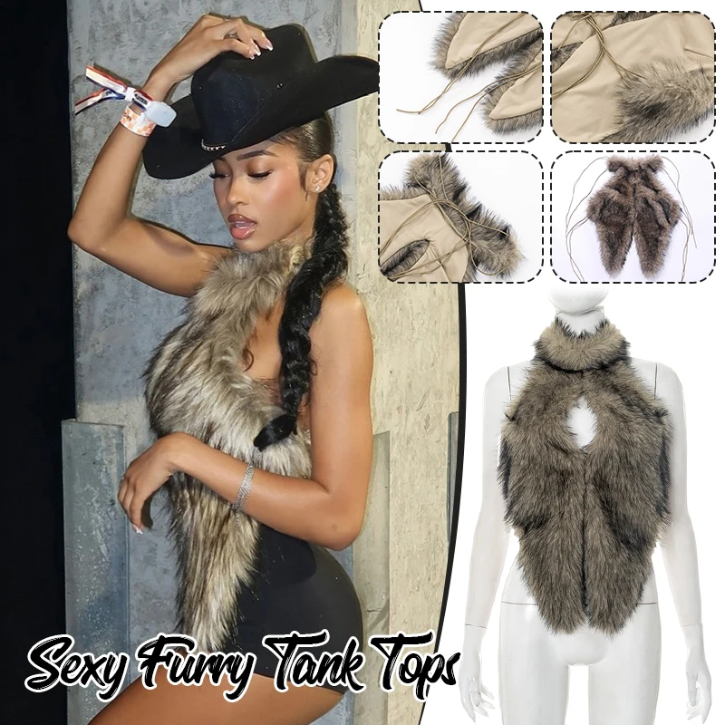 

Зимние сексуальные пушистые топы на бретелях, женские хипстерские топы с лямкой на шее Y2K, бандаж с открытой спиной, полуночная вечеринка, Клубная одежда, летний тренд, дикий базовый жилет