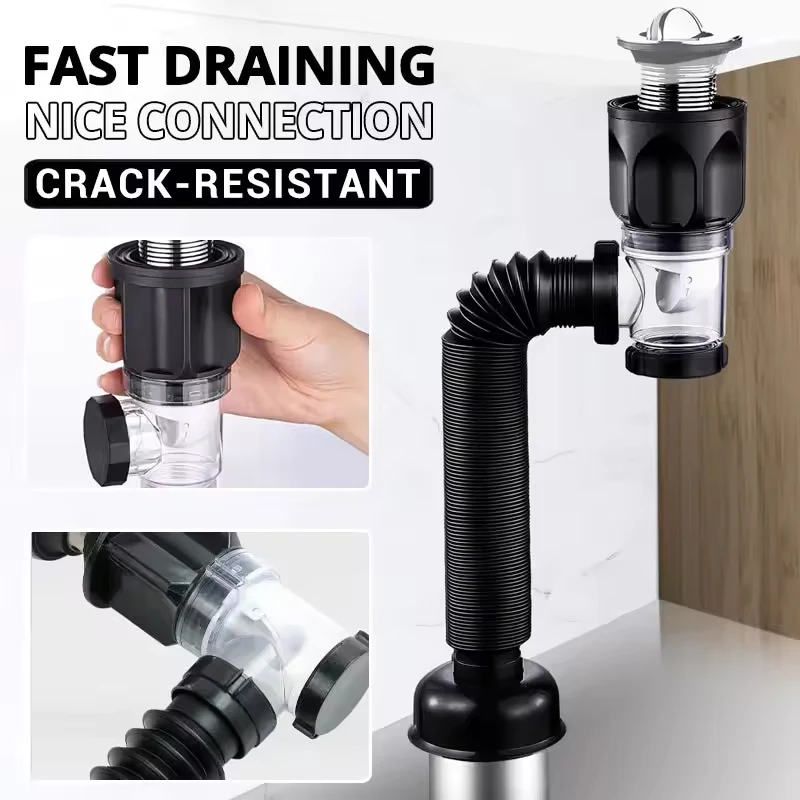 

Flip Top Sink Drain Pipe Set Retractable Deodorant Sewer Drainage Water Hose Wash Basin Drainer Bathroom Kitchen Accessories