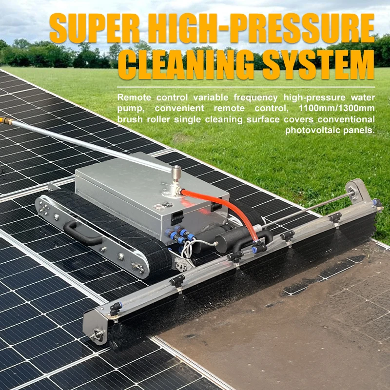 Solar Photovoltaic Panel Cleaning Robot with Remote Control 24V DC Lithium Battery Dry & Water Cleaning