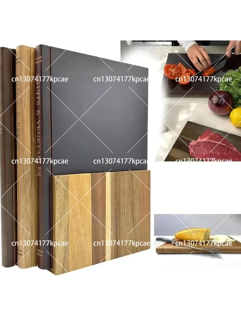 Solid Wood 3-Piece Book-Shaped Cutting Board Set for Kitchen Chopping, Sink-Friendly