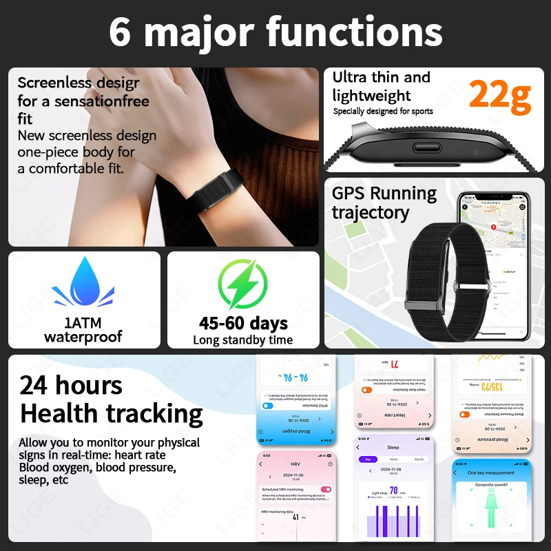 LIGE No Screen Smart Watch Men Heart Rate Monitor New Sport Fitness Tracker Smart Bracelet Pedometer Call Reminder Smartwatches﻿