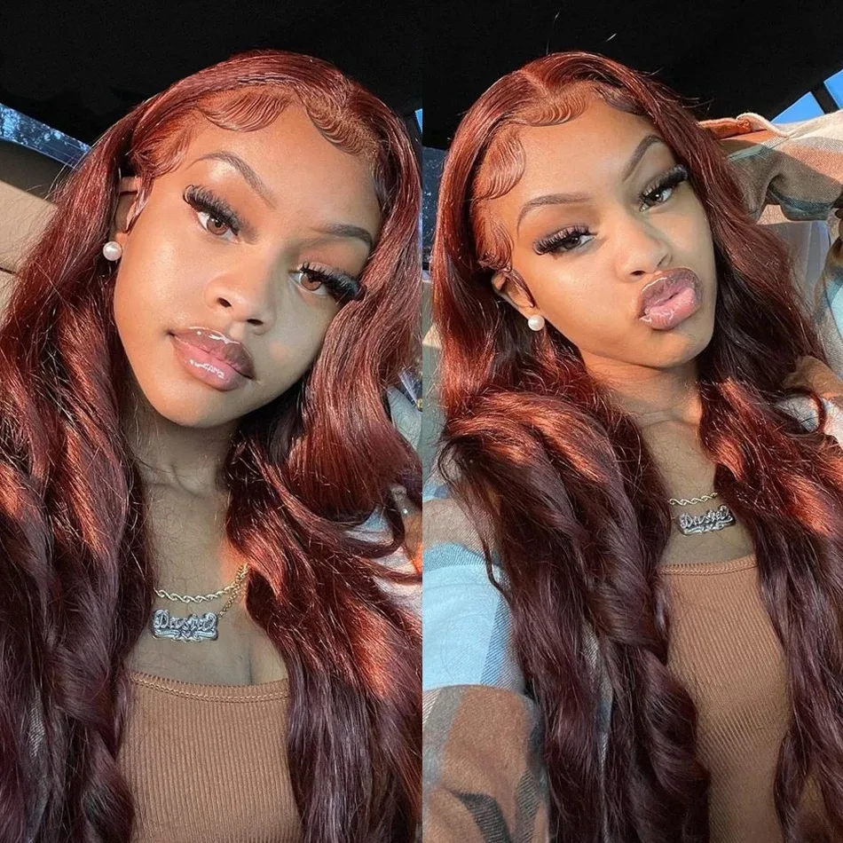 

Reddish Brown 13x4 Lace Front Human Hair 30 Inch Body Wave 13x6 Lace Frontal Wig Brazilian 200 Density For Black Women