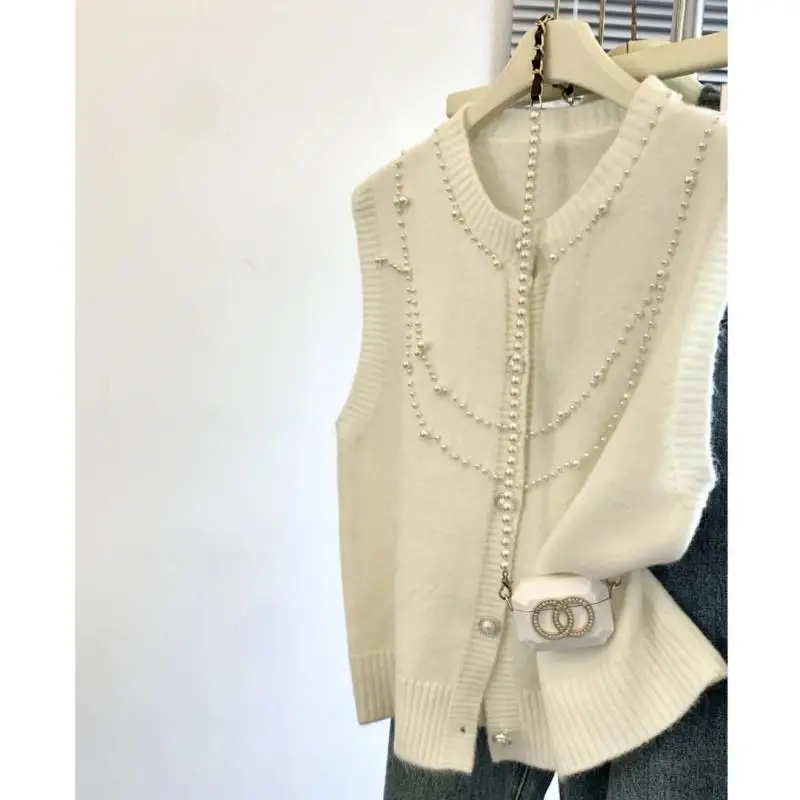 Spring Faion Los casual vest Zwaar verfraaid Vroege lente Zachte wind oulder Gebreid open vest Veelzijdige sle