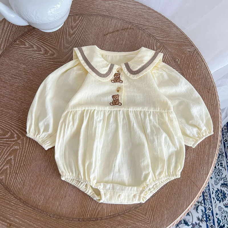 New Autumn Newborn Baby Romper Long Sleeve Cartoon Bear Jumpsuits for Girls Boys Korean Kids Clothing Toddler One-Pieces Clothes