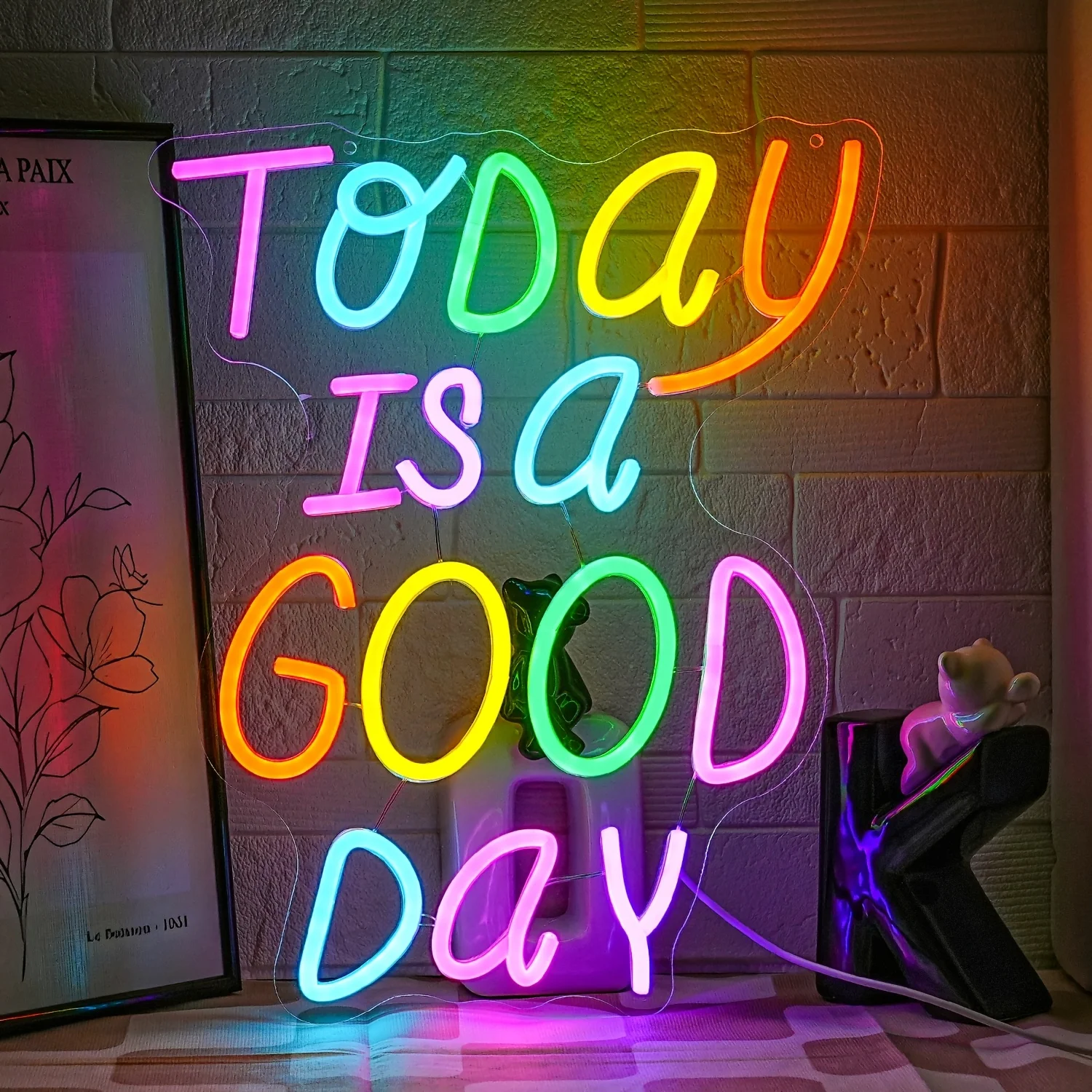 

Сегодня хороший день Неоновая вывеска Красочные слова Свет Настенный декор для бара Кофейня Спальня Ресторан Офис Свадебная вечеринка