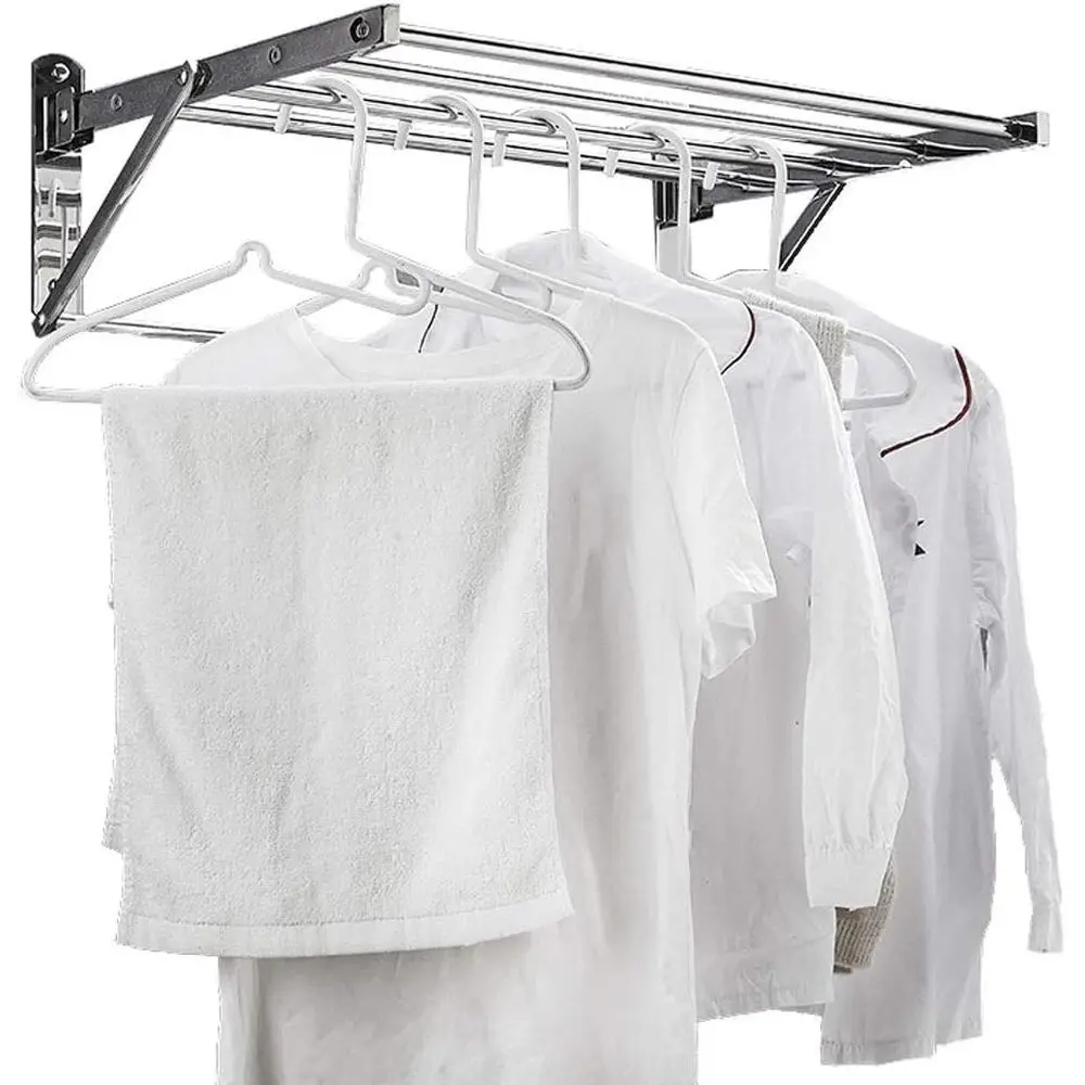 

Expandable Wall-Mounted Clothes Drying Rack, Indoor Laundry Airer with Hooks and Storage, 100cm