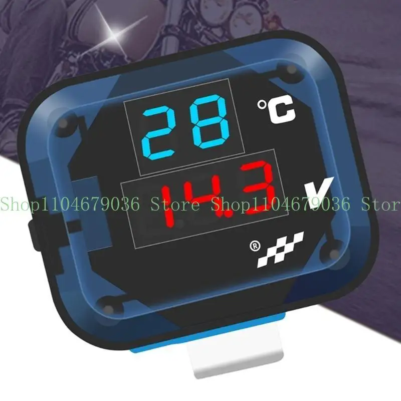 652F Motorcycle Thermometer Voltmeter Gauge with USB Charging Port Modified Accessory