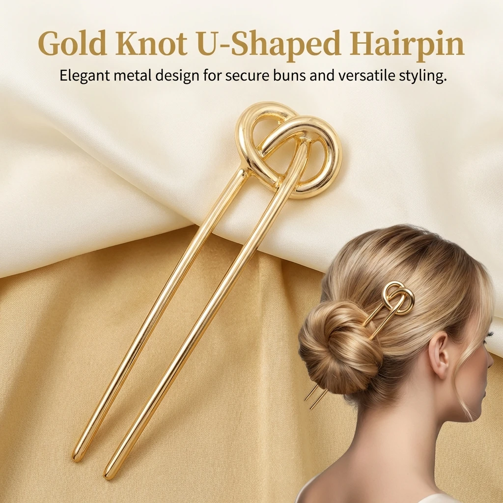 Pasador de Pelo en Forma de U, Estilo Coreano, Pasador de Pelo Metálico en Forma de Pretzel, para Peinados de Moño, Accesorios para el Cabello de Niñas