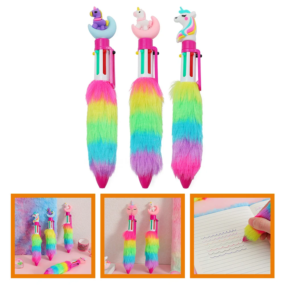 

3 Pcs Ballpoint Pen Decorative Pens Children's Fluffy Blessing Card Puffy for Girls Plastic Rainbow Creative
