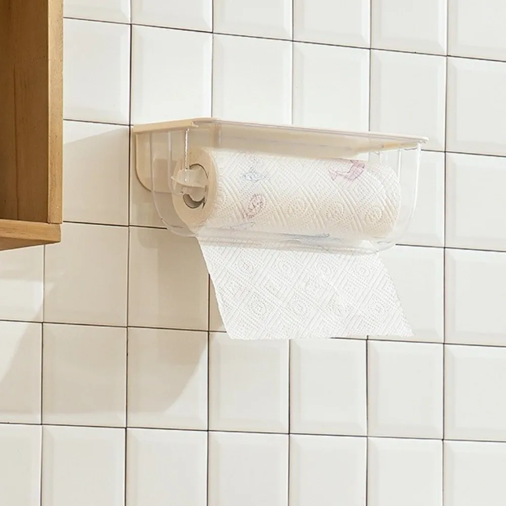 

Space Saving Plastic Tissue Roll Holder Dustproof Multi-Purpose Kitchen Paper Holder Transparent No-drill Storage Rack Bathroom