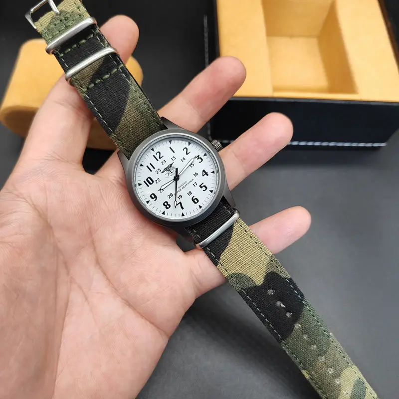 NATO canvas strap cool titanium gray coated badass men's watch glow-in-the-dark Nimitz gift