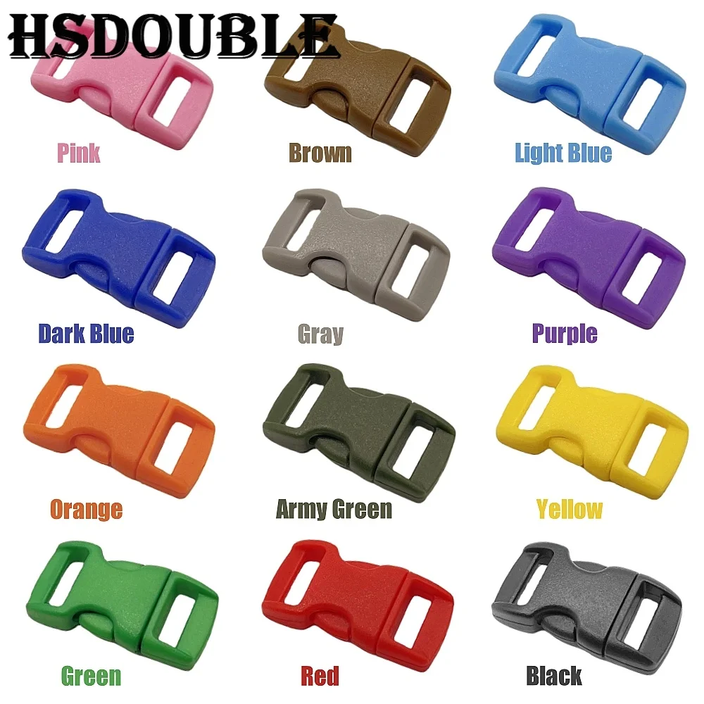 20 unids/pack 10mm Clip de hebilla de liberación lateral curvada de plástico colorido para pulsera de Paracord DIY correa de Collar para mascotas correas de mochila