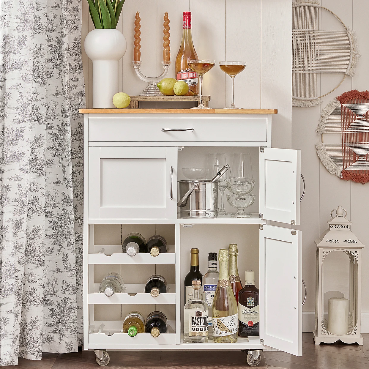 SoBuy FKW45 Servierwagen mit Flaschenablagen Küchenwagen zum Rollen Kücheninsel freistehend Für Küche, Wohnzimmer, Esszimmer – Detail 3
