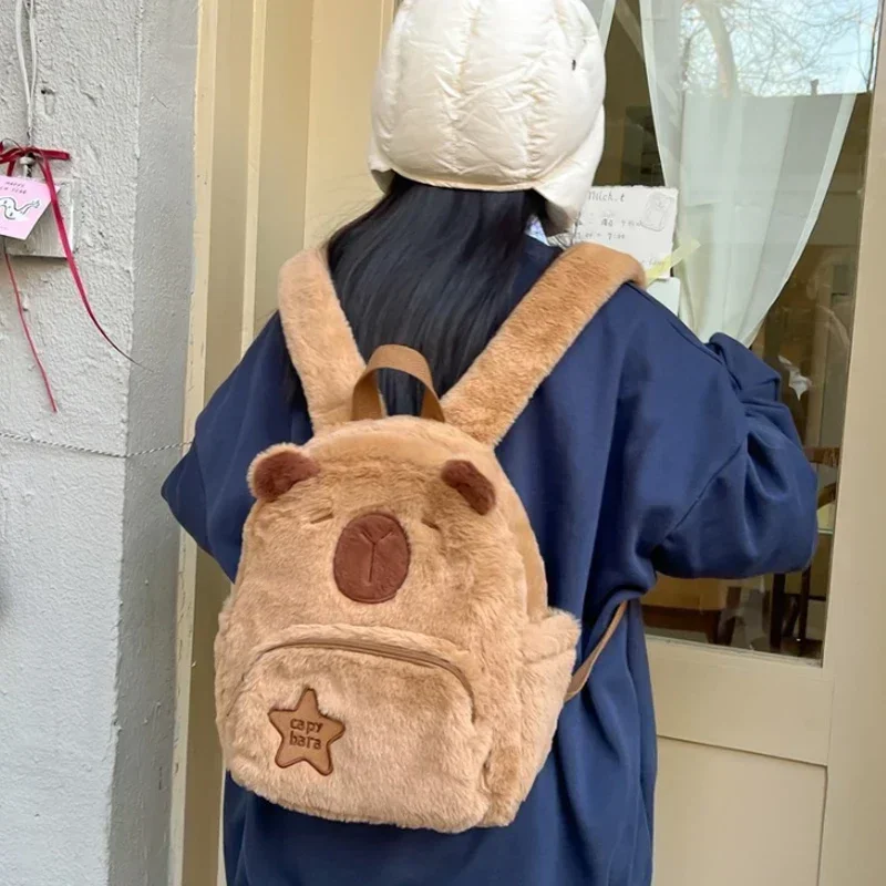 Borsa da scuola per studenti Capibala Borsa da capibara in peluche Borsa casual in pelliccia per tutti i fiammiferi Zaino di grande capacità Borsa da scuola Mochila