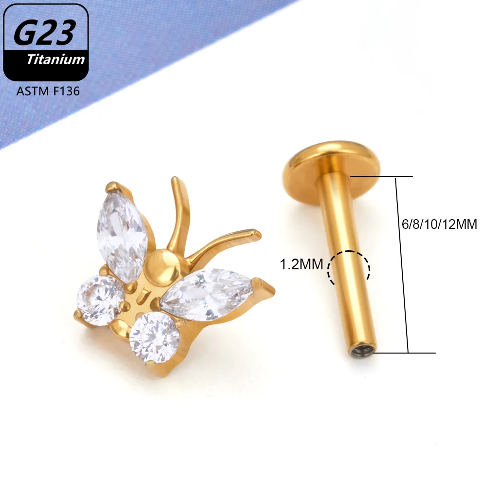 G23 Titanium Piercing Stud Earring Monroe Medusa Butterfly Insect Cartilage Tragus Body Jewelry ASTM F136 Helix  Labret Conch