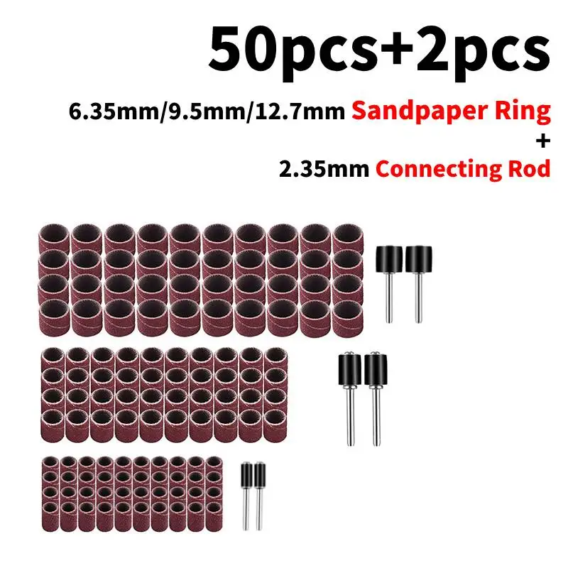 

52pcs Sanding Drum Kit Grit Sander Drum Mandrel Rotary Nail Drill Bits Electrical Tools (50pcs)6.35/9.5/12.7mm+(2Pcs)2.35mm