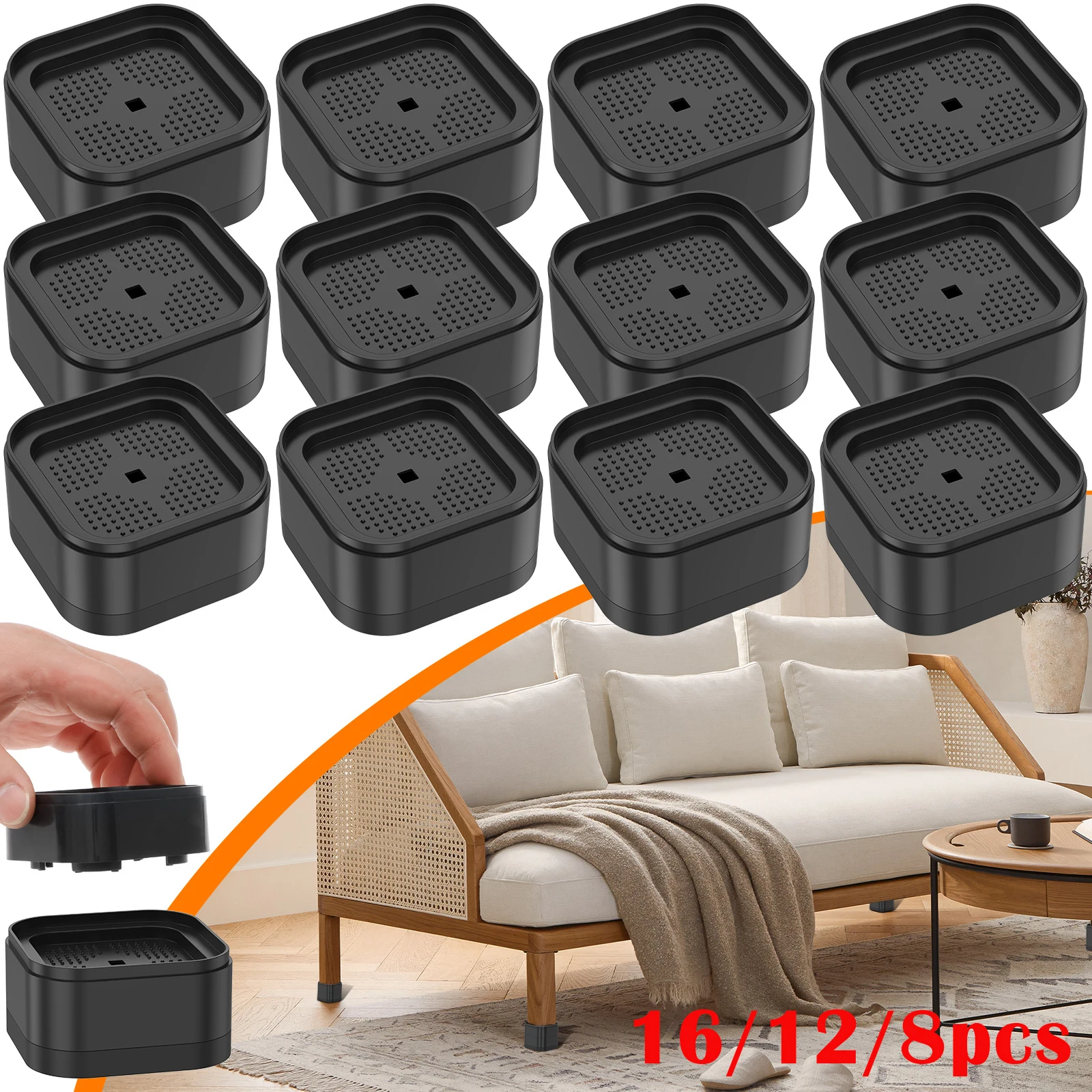 32/8 peças Elevadores de Móveis Ajustáveis, Blocos Elevadores de Cama Quadrados Empilháveis, com Altura de Elevação de 1, 2 ou 3 polegadas, para Mesa, Escrivaninha e Sofá