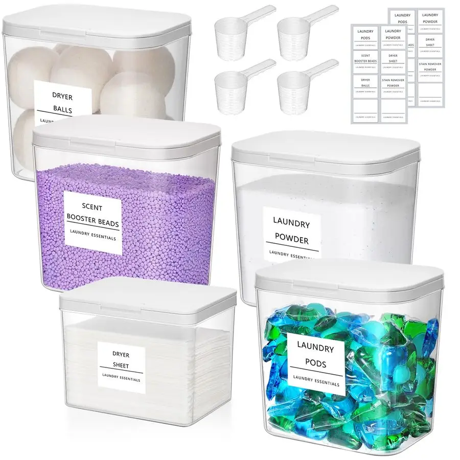

Laundry Pods Container with Popup Lid, Detergent Dispenser, Dryer Sheet Holder, Laundry Room Organization Storage Jars for Washi
