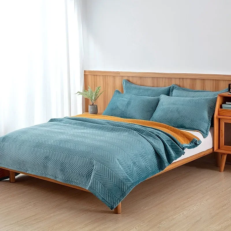 Colcha Dupla Face Splicing, moderna tampa da cama, cobertor de linho acolchoado, lençol colcha, lençóis xadrez, colchas high-end