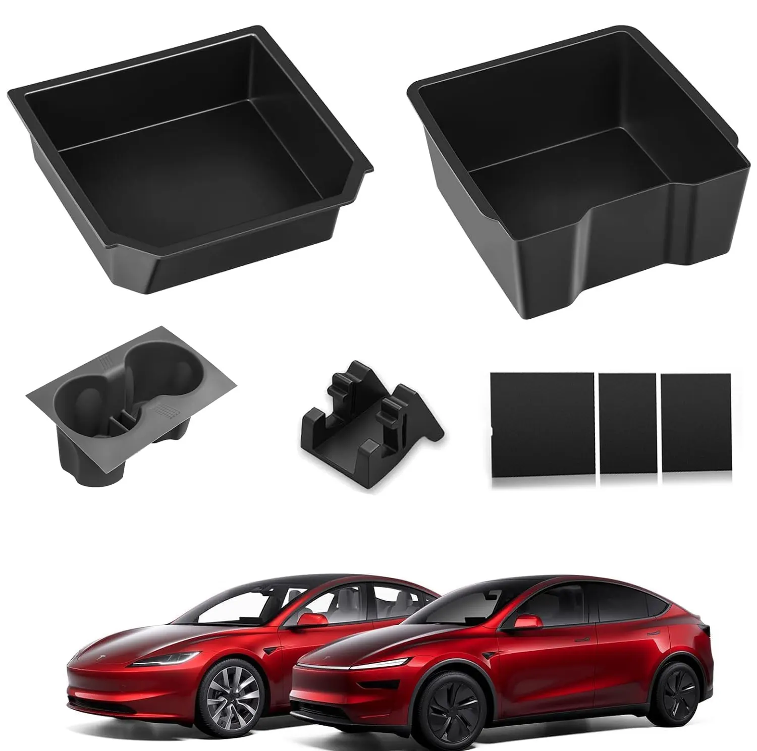 

Набор из 5 органайзеров для центральной консоли Tesla Model Y 2026 и Model 3: подстаканник, держатель для телефона, электростатическая накладка на консоль