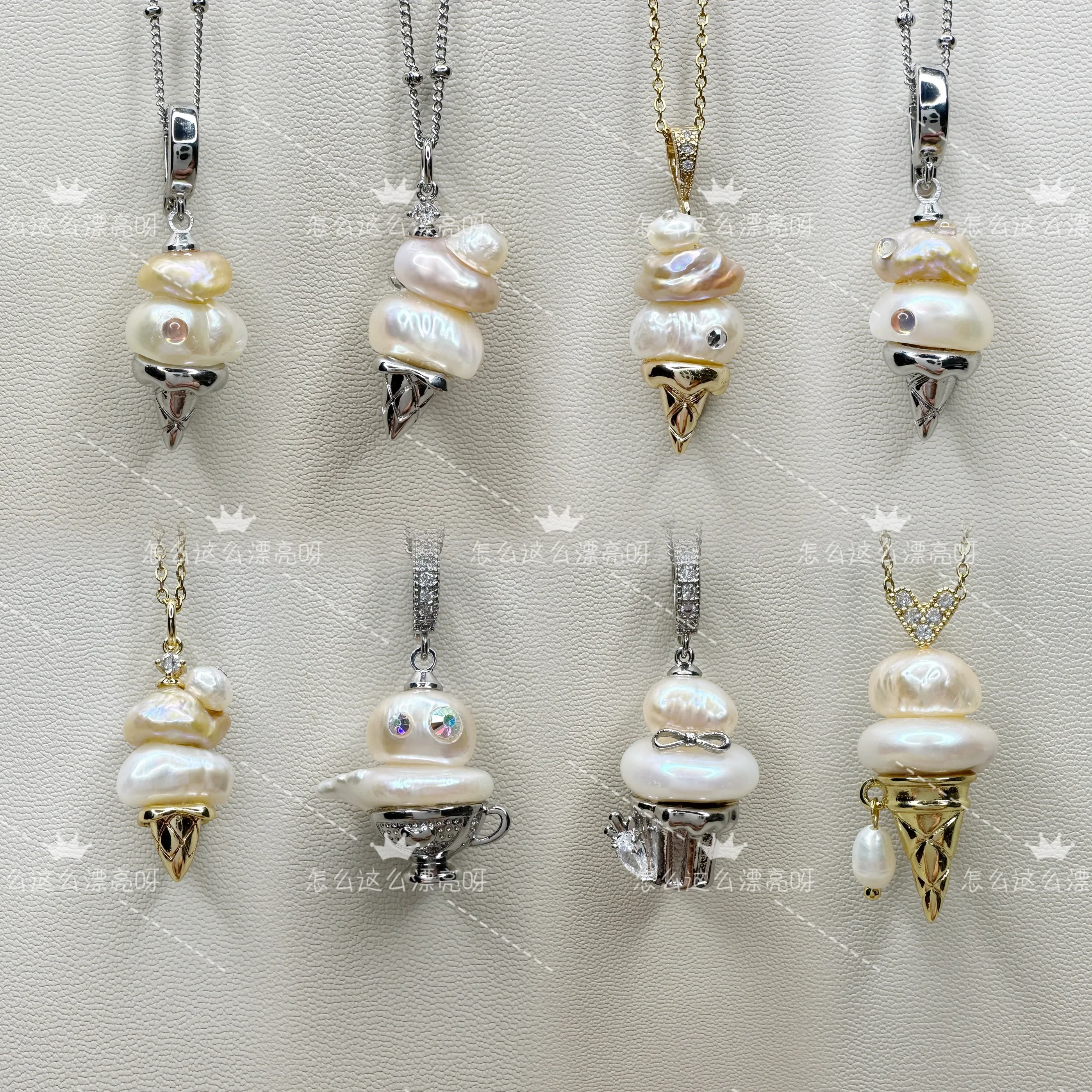 

Kitykiss new natural freshwater baroque pearl necklace broken silver colorful cone ice cream pendant niche sweet romantic