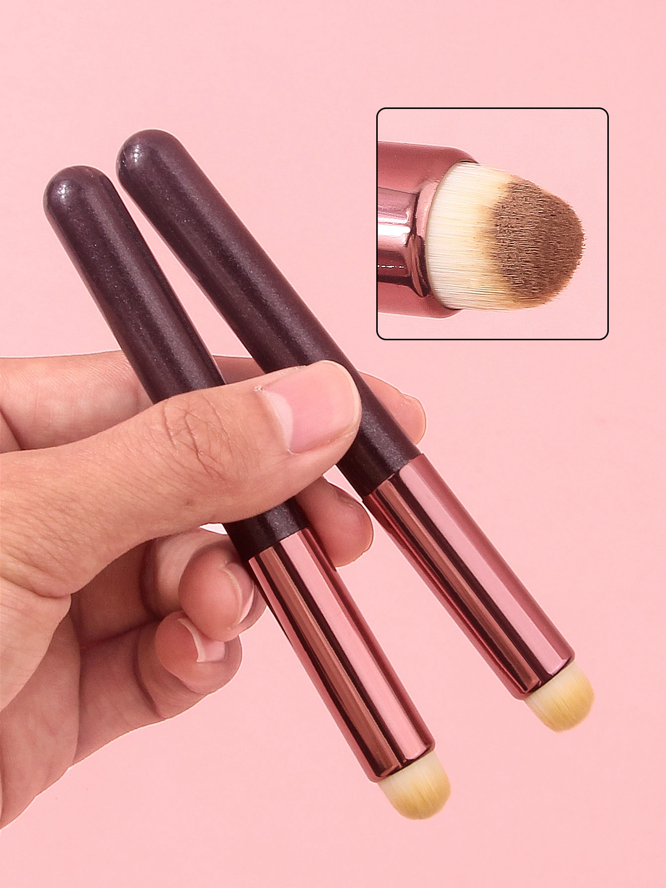 2PCS Portable Round Blush & Lip Brushes, Quick Concealer/Multi-Use Tools, Soft Travel Makeup Kit for Beginners