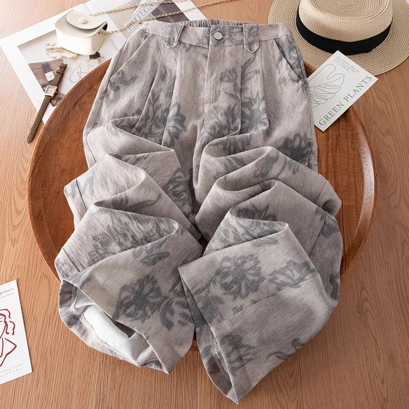 

Printed Pants for Women, Summer Thin High-Waist Draped Versatile Loose Casual Sun-Proof Straight-Leg Long Pants