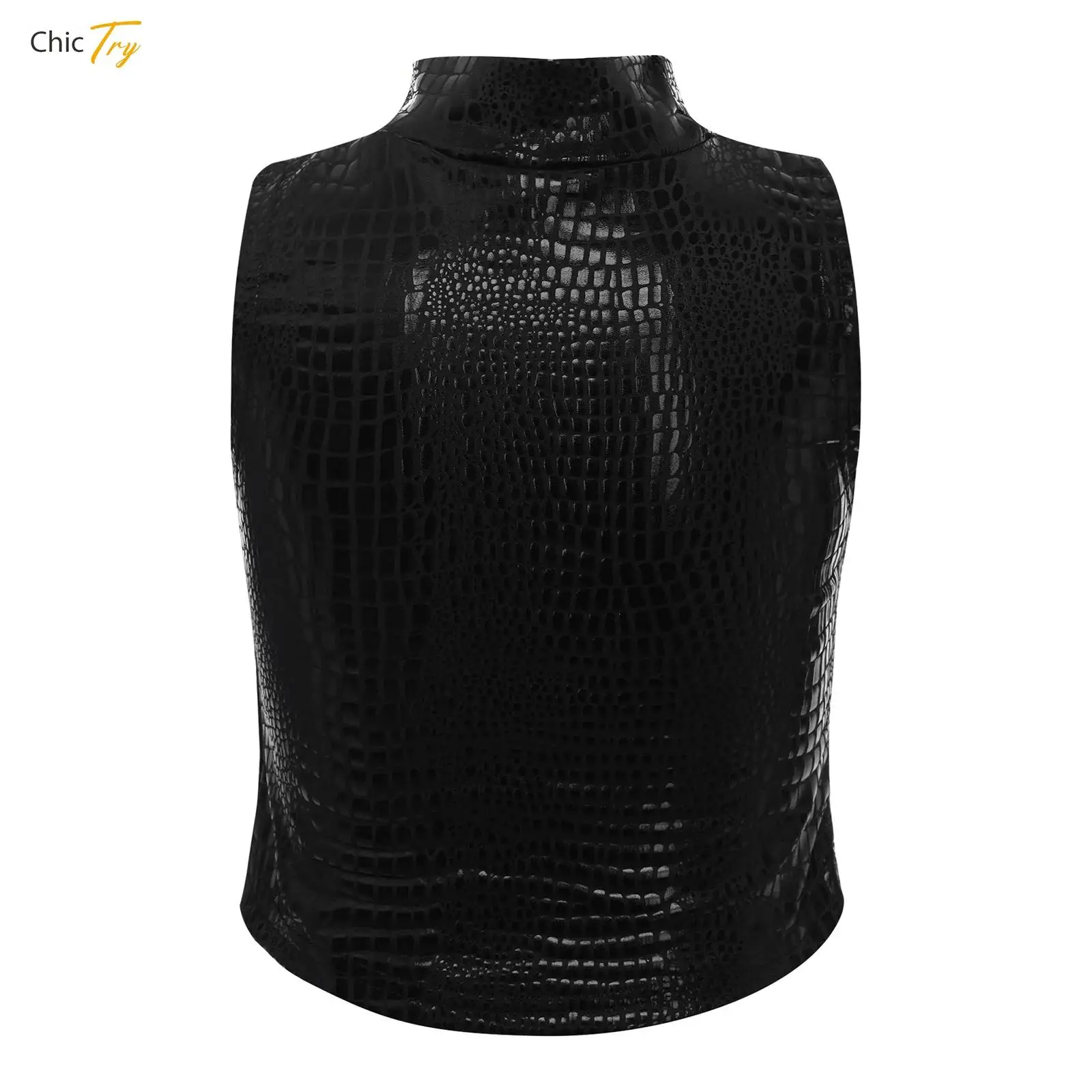 

Kid Girls Hip-Hop Jazz Dance Top Crew Neck Sleeveless Metallic Crop Top Letter Print Vest with Flower/Gloves Street Dance