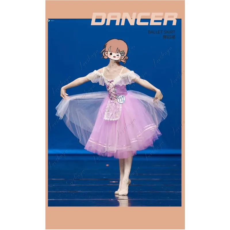 Cute Kids Ballet Performance Dress Soft Tulle Puffy Skirt Girls School Campus Program Dance Stage Costume