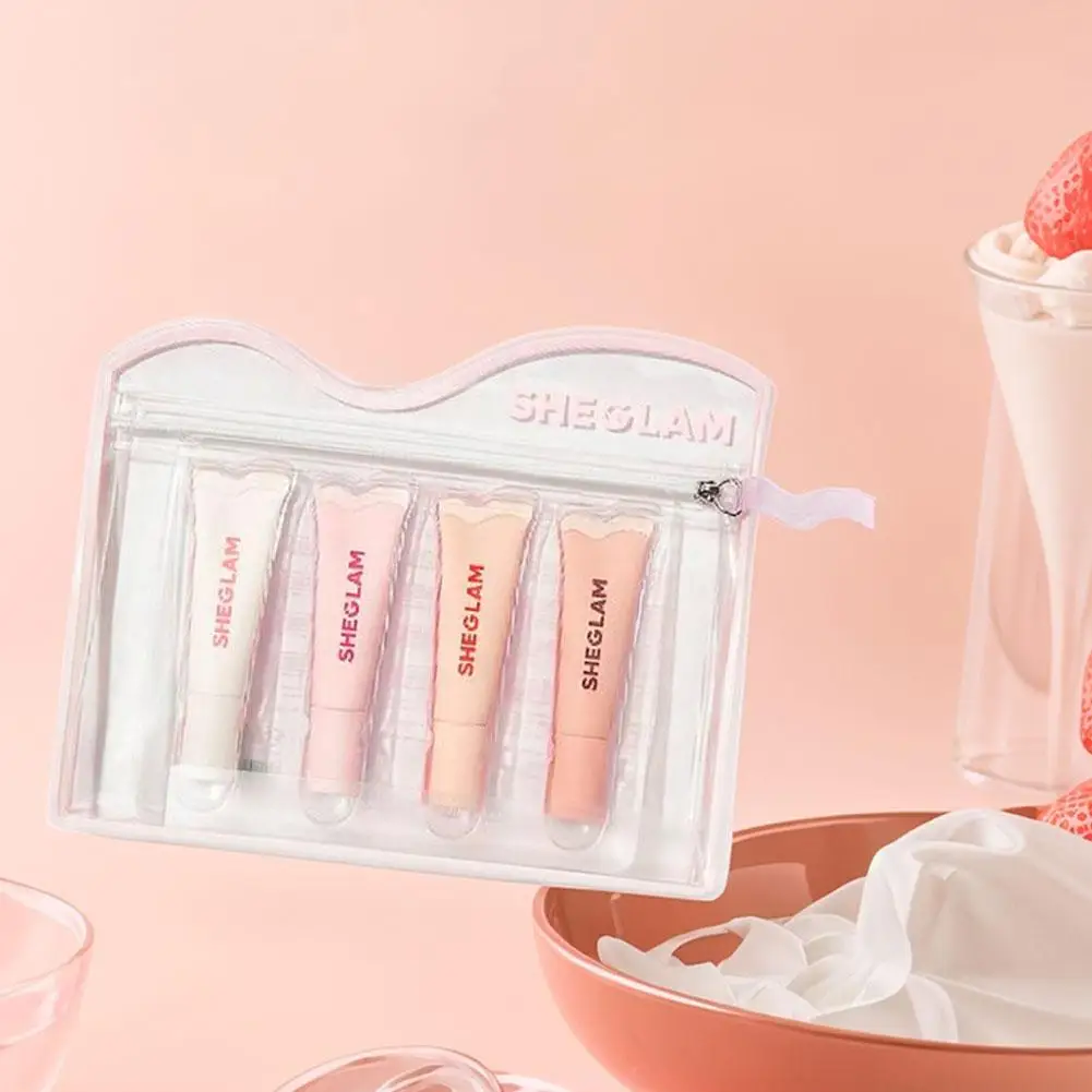 مجموعة ملمع شفاه مكونة من أربع قطع من Sheglam ملمع شفاه ملون ومرطب وحلوى الفراولة وحلوى الشفاه وتقليل خط الفاكهة والعناية بالشفاه الكورية #1