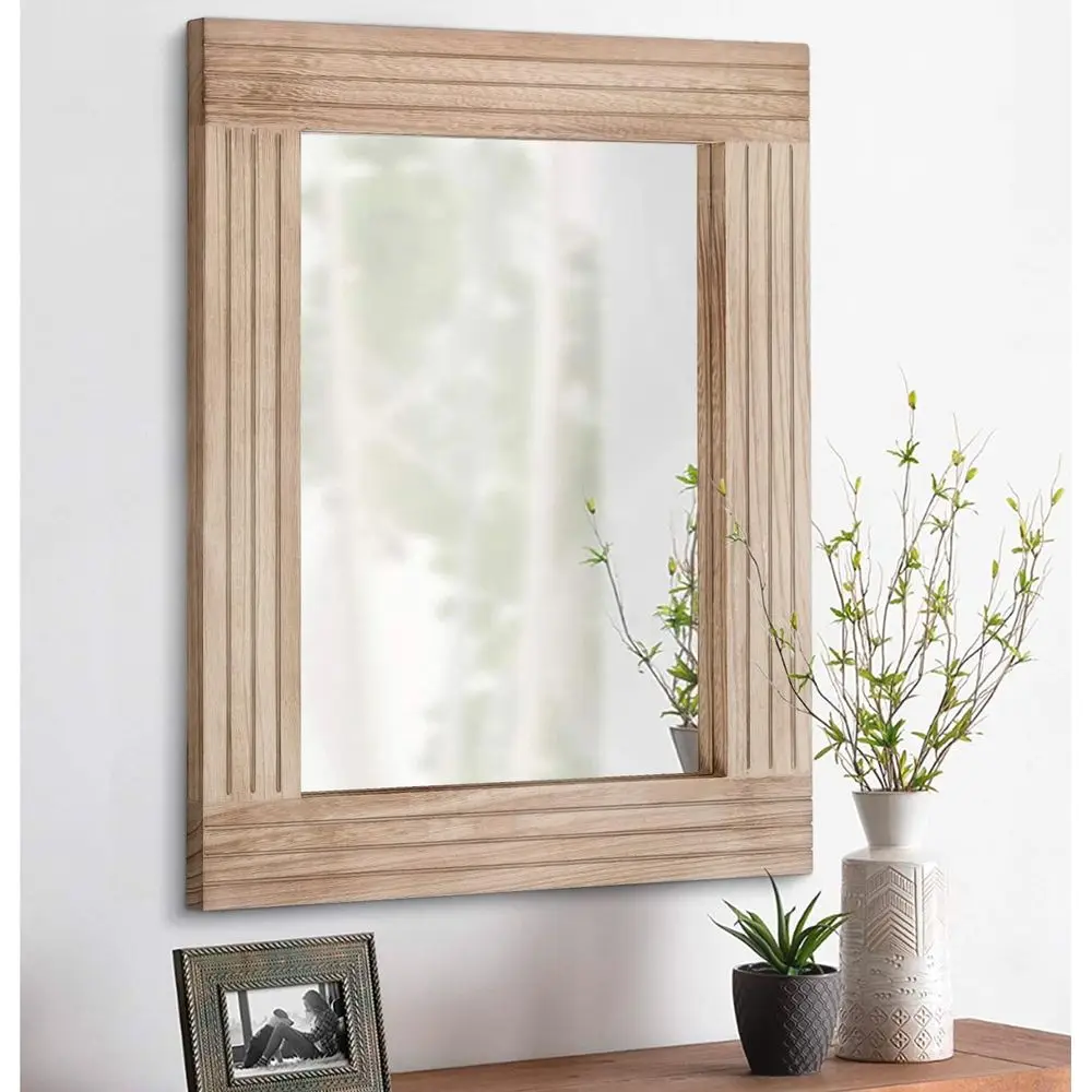 

RecMirror Retro Wooden Wall-Mounted Mirrarmhouse Bedroom Bathroom Vanity Entrance Decorative Antique Hanging Mirror Large 26"x18