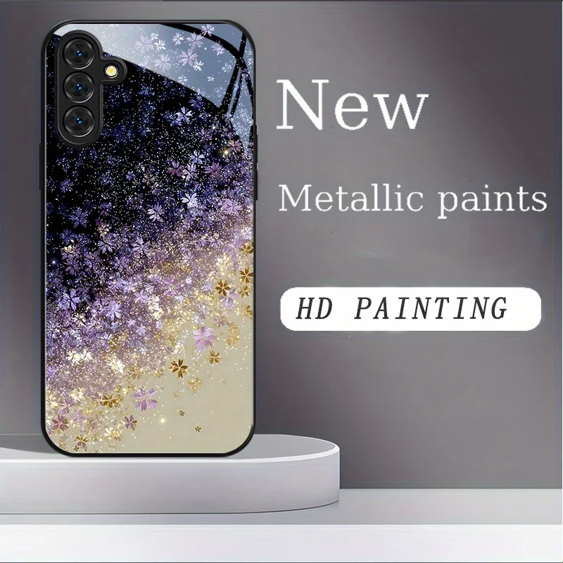 Purple gradient star pattern glass phone case, suitable for Samsung S26/S25/S24/S23/S22/S21/S20 and other models.