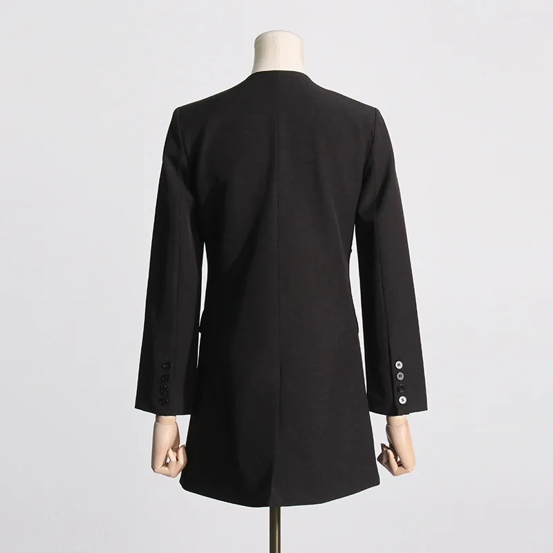 Elegant High-End Women's Pleated V-Neck Blazer Coat Slim Fit Long Sleeve Autumn Fashion for Professional Settings