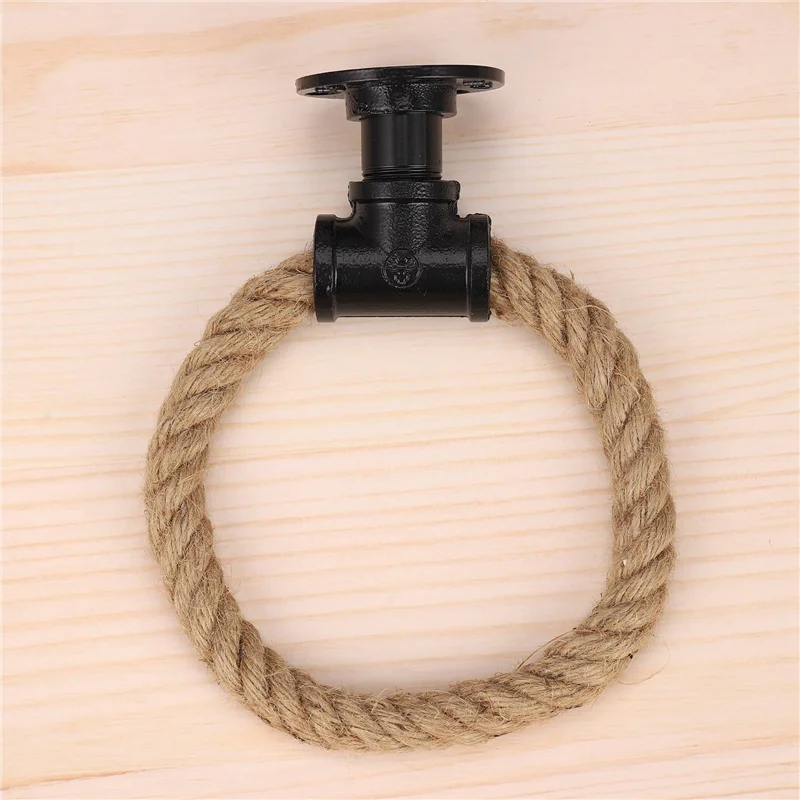 

ABGR-3X винтажная вешалка для полотенец, кольцо в индустриальном стиле, настенное крепление, держатель для полотенец, железная труба, джутовая веревка, ванная комната, туалет, домашние отели