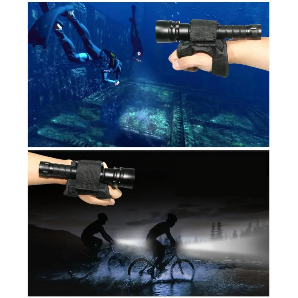 Outdoor Underwater Scuba Diving LED Torch Flashlight Holder Hands Free Glove Hand Arm Mount Wrist Strap Glove Diving Gloves