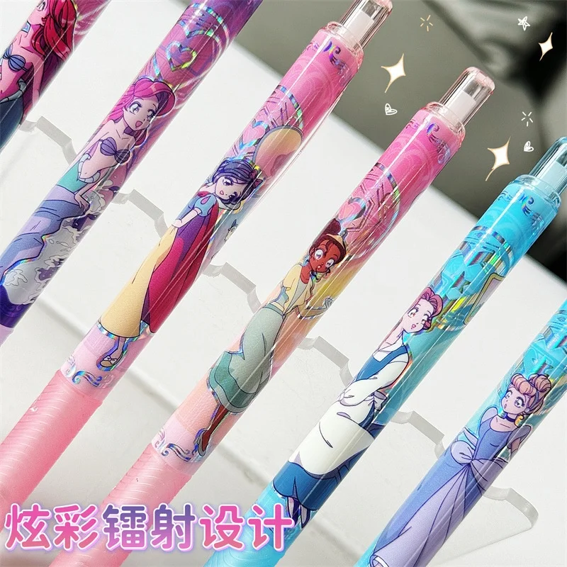 24PCS/LOT CARTOON DISNEY PRINCESS GEL PEN CUTE 0.5MM الحبر الأسود توقيع الضغط PENS الهدايا الترويجية مصادر المدرسة